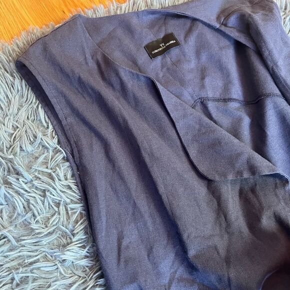 Doroteyya Tsarska Blue Gray Long Linen Vest Cardigan Size XL - Picture 3 of 6